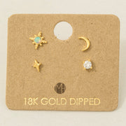 Star and Moon Stud Earrings Set