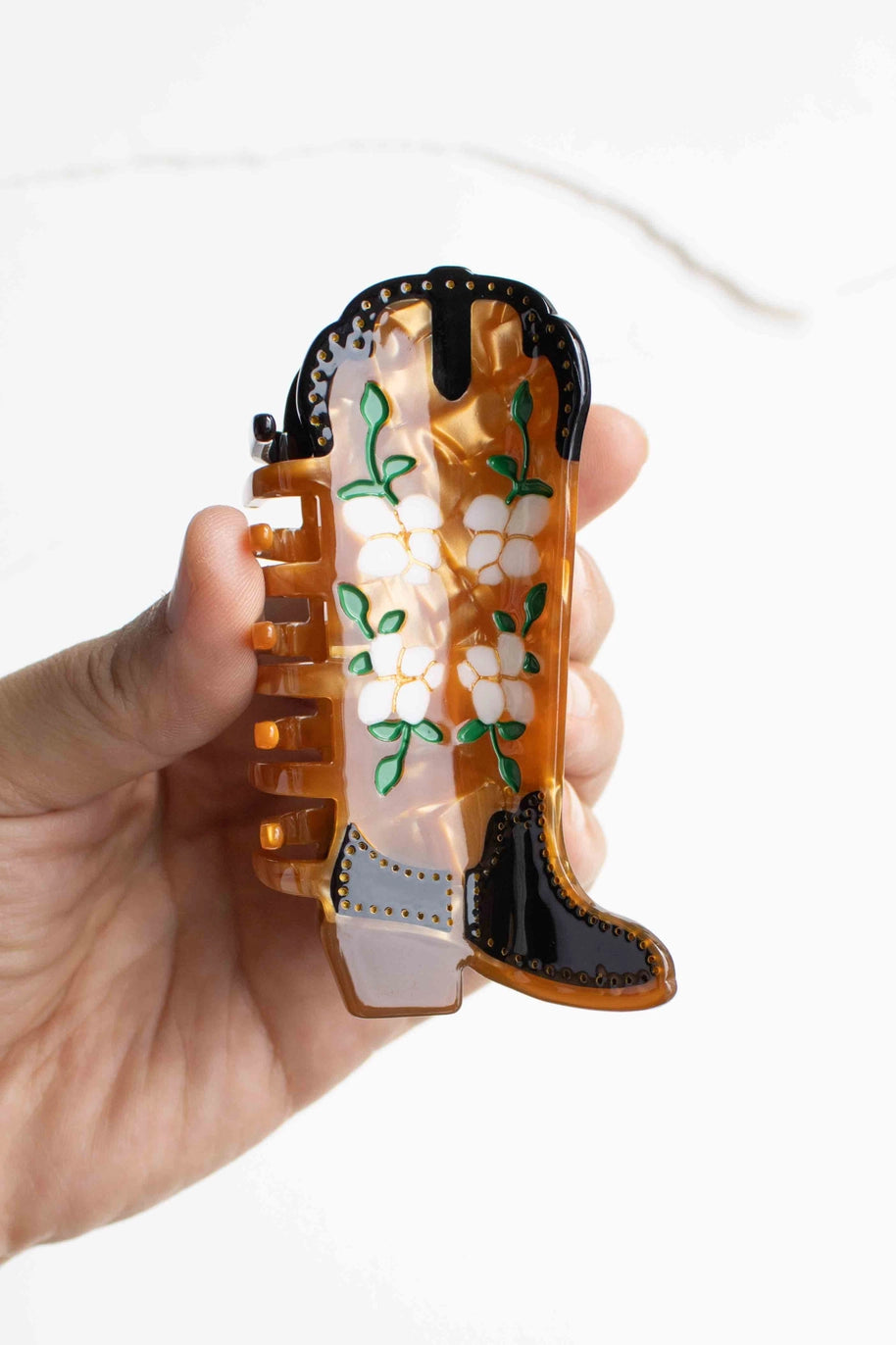 Floral Cowboy Boot Claw Clip