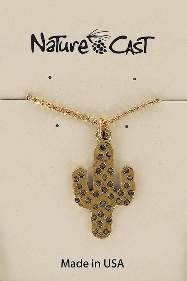 Gold Textured Saguaro Cactus Necklace