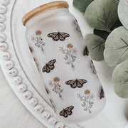 Bouquets & Butterflies 16 oz Frosted Glass Cup