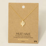 Gold Dipped Enameled Cactus Pendant Necklace