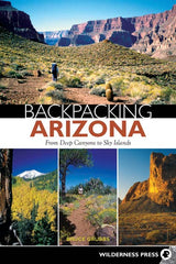 Book cover for Backpacking Arizona with desert canyon landscapes