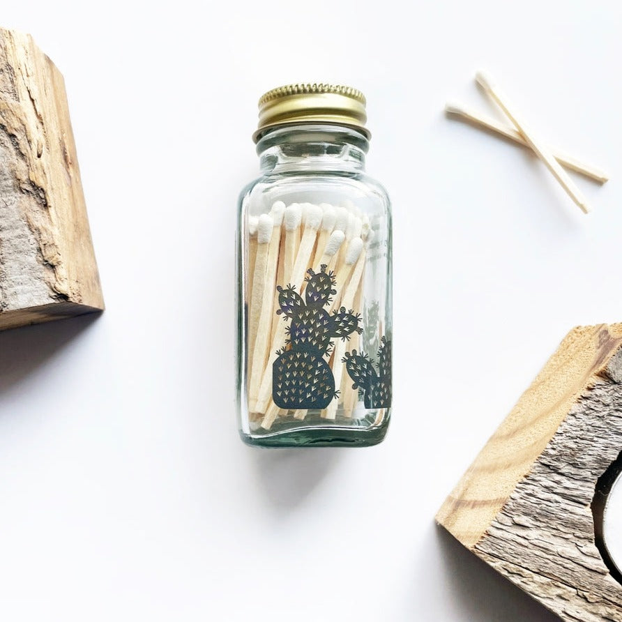Prickly Pear Cactus White Match Jar
