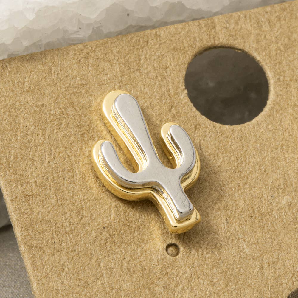 Two Tone Cactus Stud Earrings