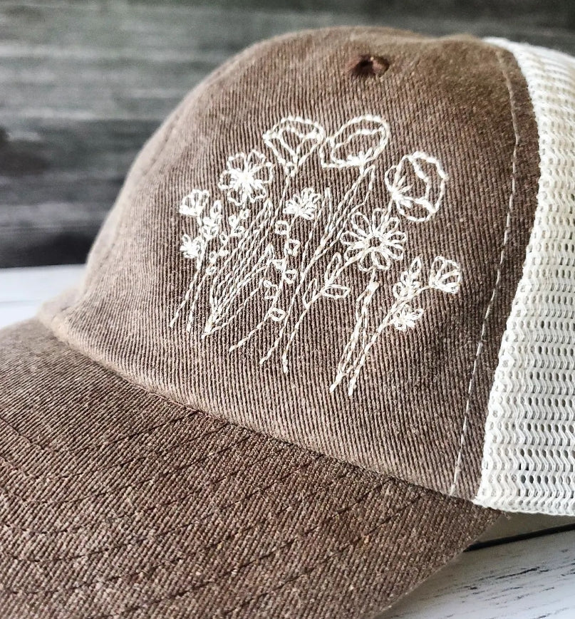 Wildflowers on Soft Pigment-Dyed Truckers Hat