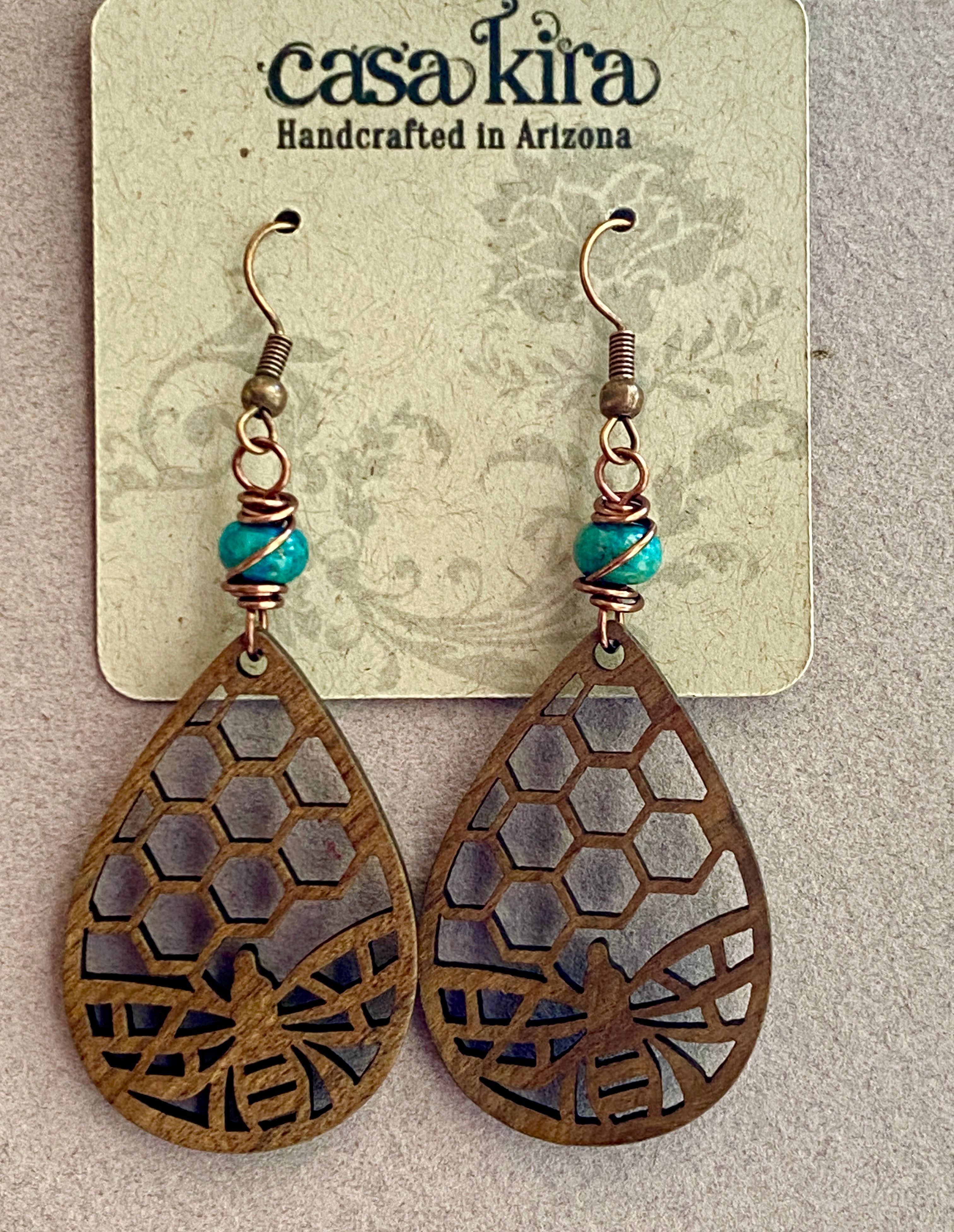 Sonoran Bee & Honeycomb Earrings - Blue Jasper