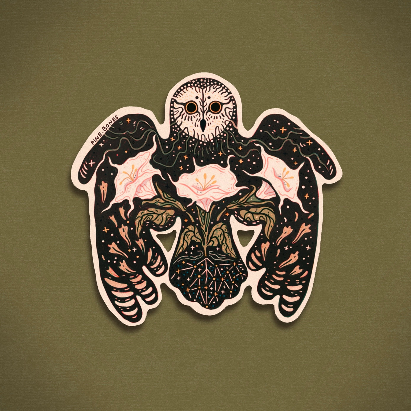 Owl & Moonflowers Sticker