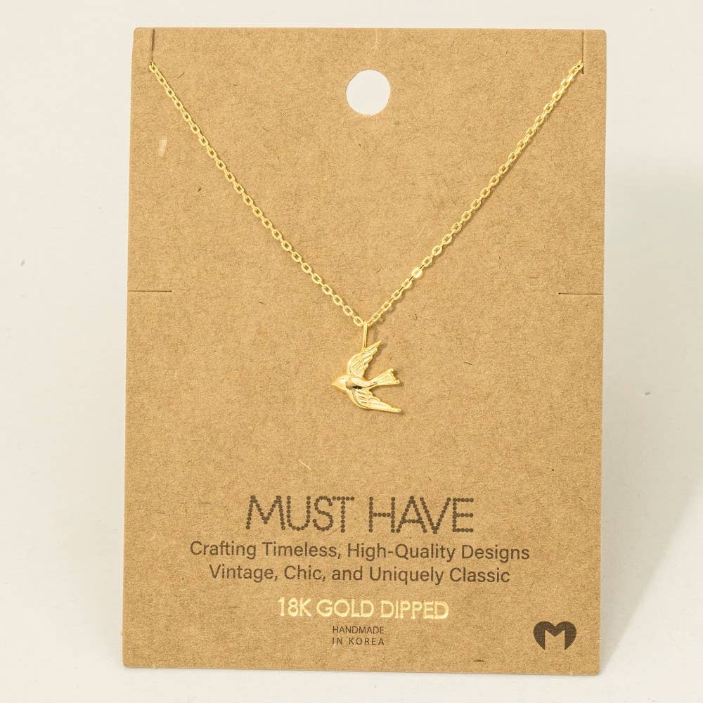Gold Dipped Flying Bird Pendant Necklace