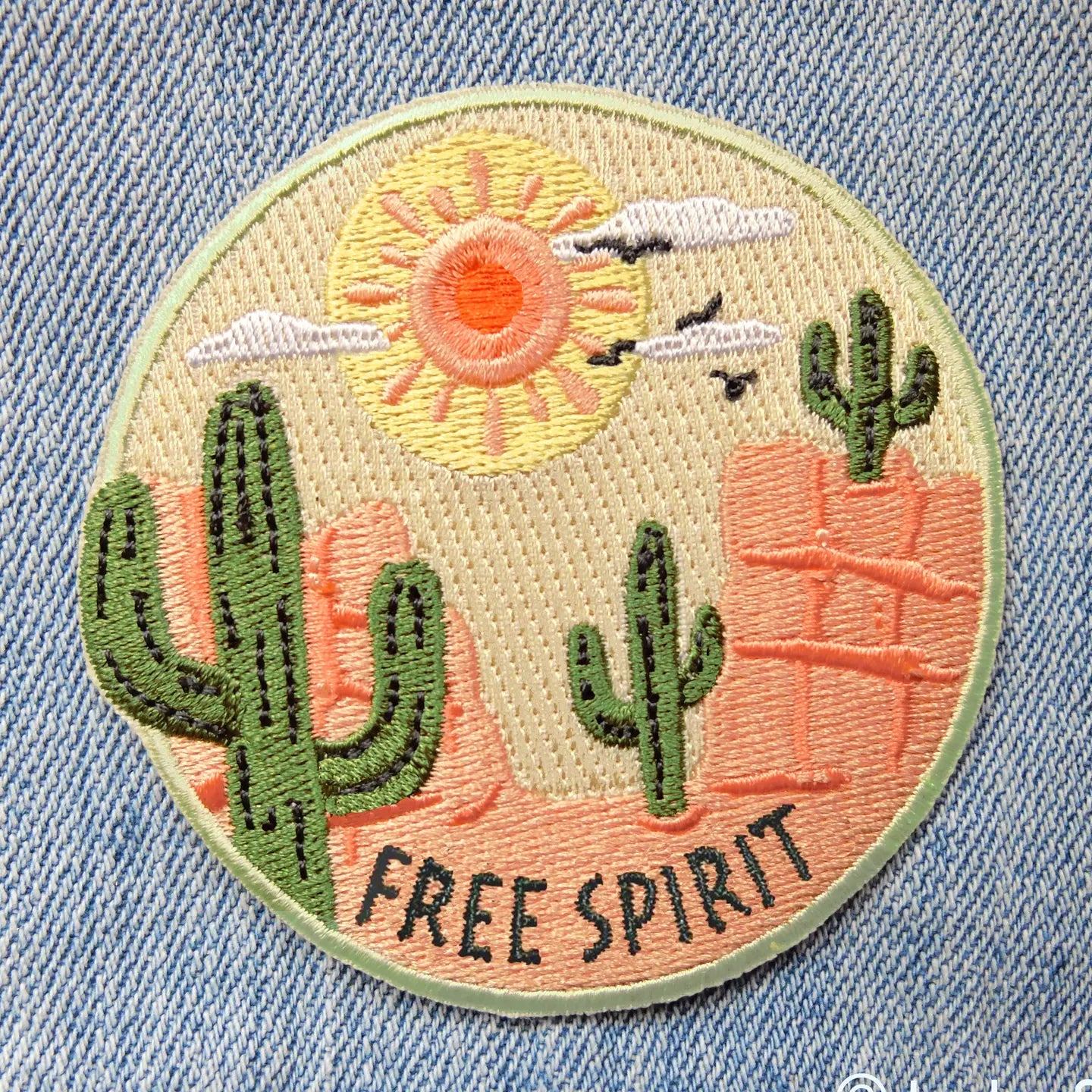 Free Spirit Desert Cactus, Sun Embroidered Iron on Patch