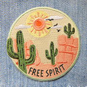 Free Spirit Desert Cactus, Sun Embroidered Iron on Patch