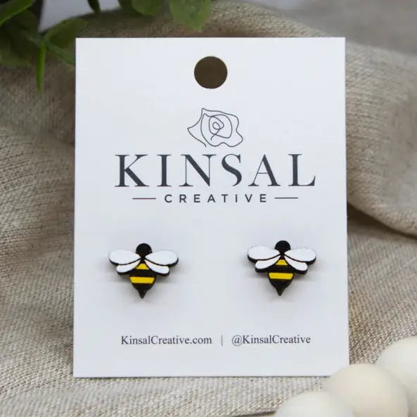 Wooden Bumblebee Earrings