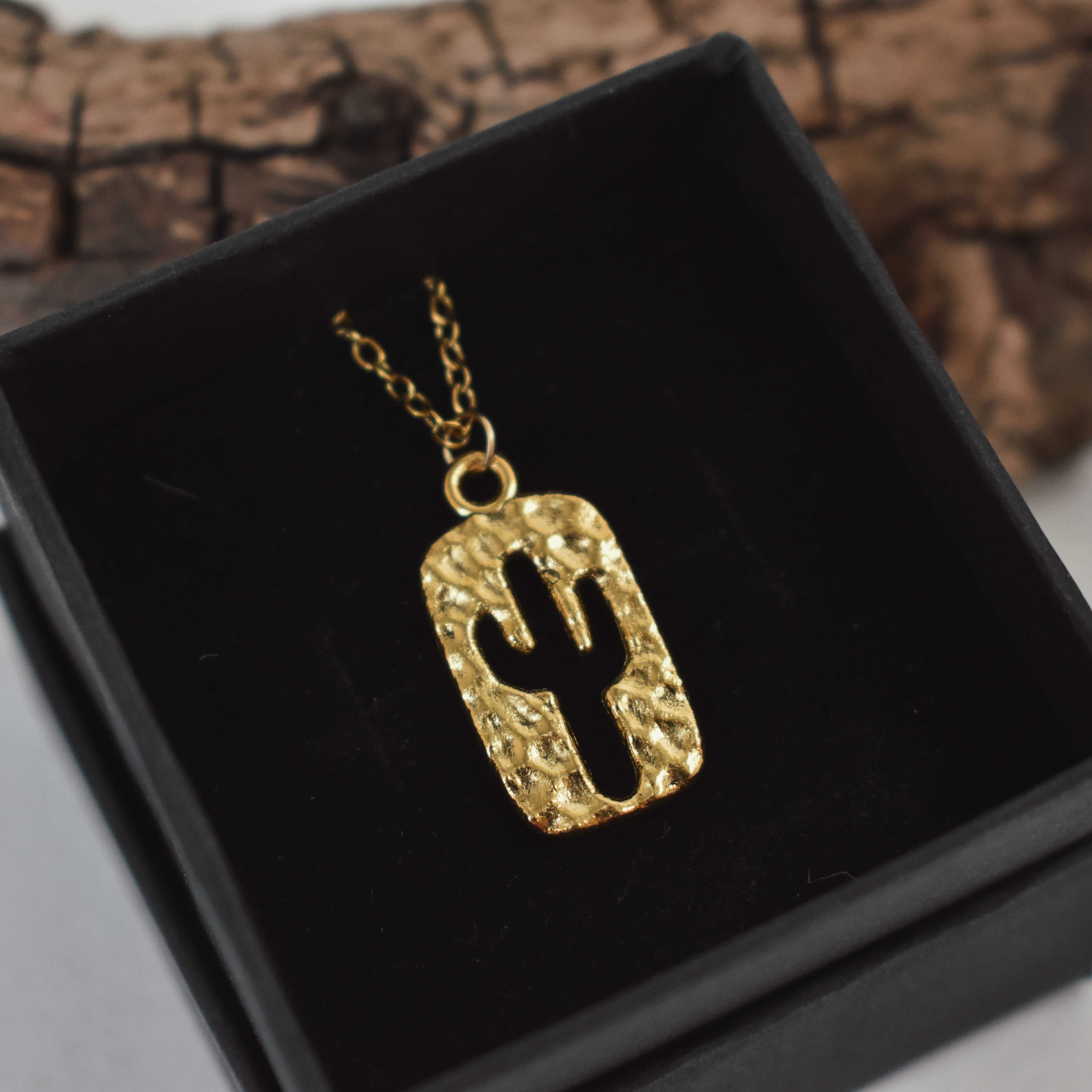 Hammered Cactus Cutout Necklace