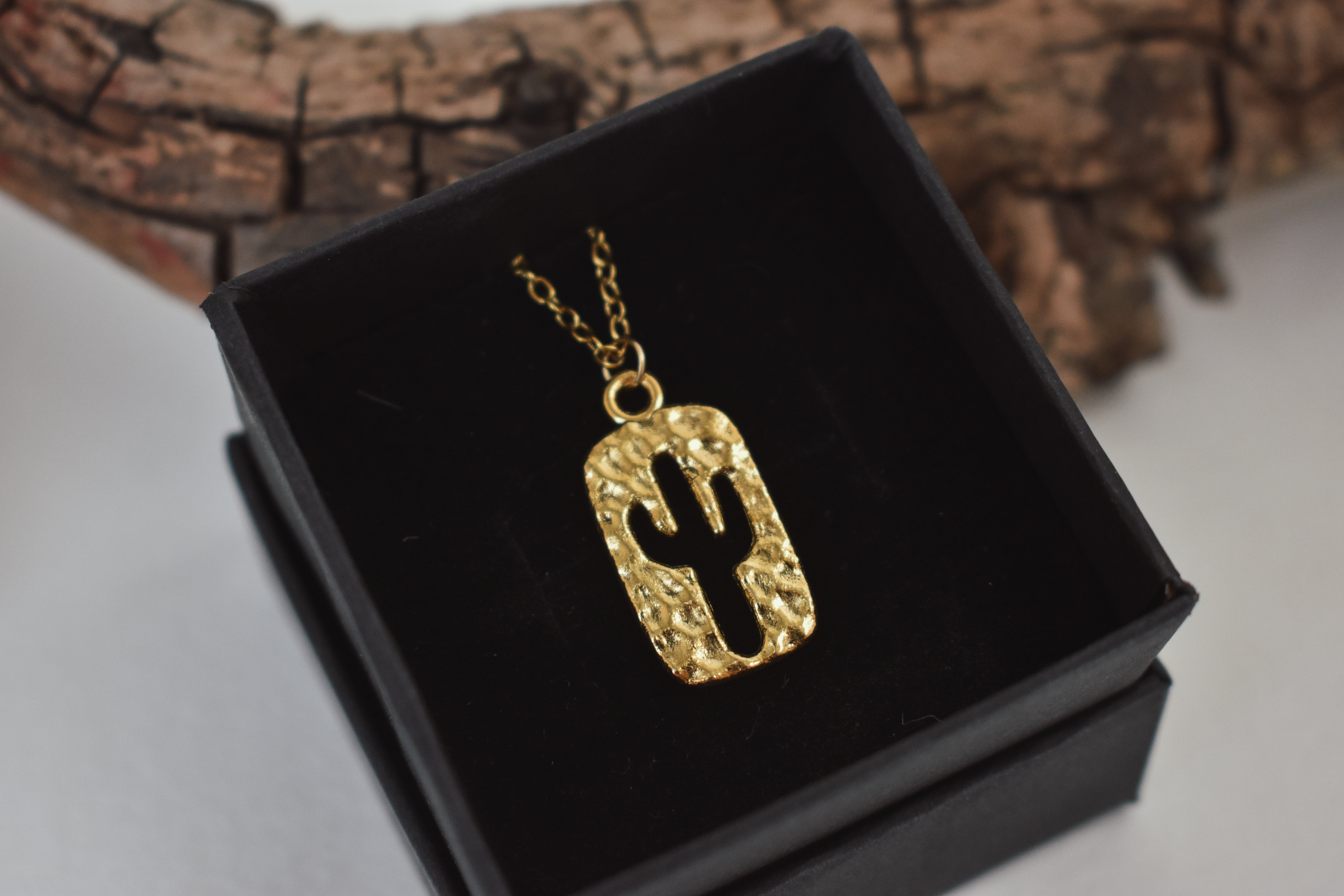 Hammered Cactus Cutout Necklace