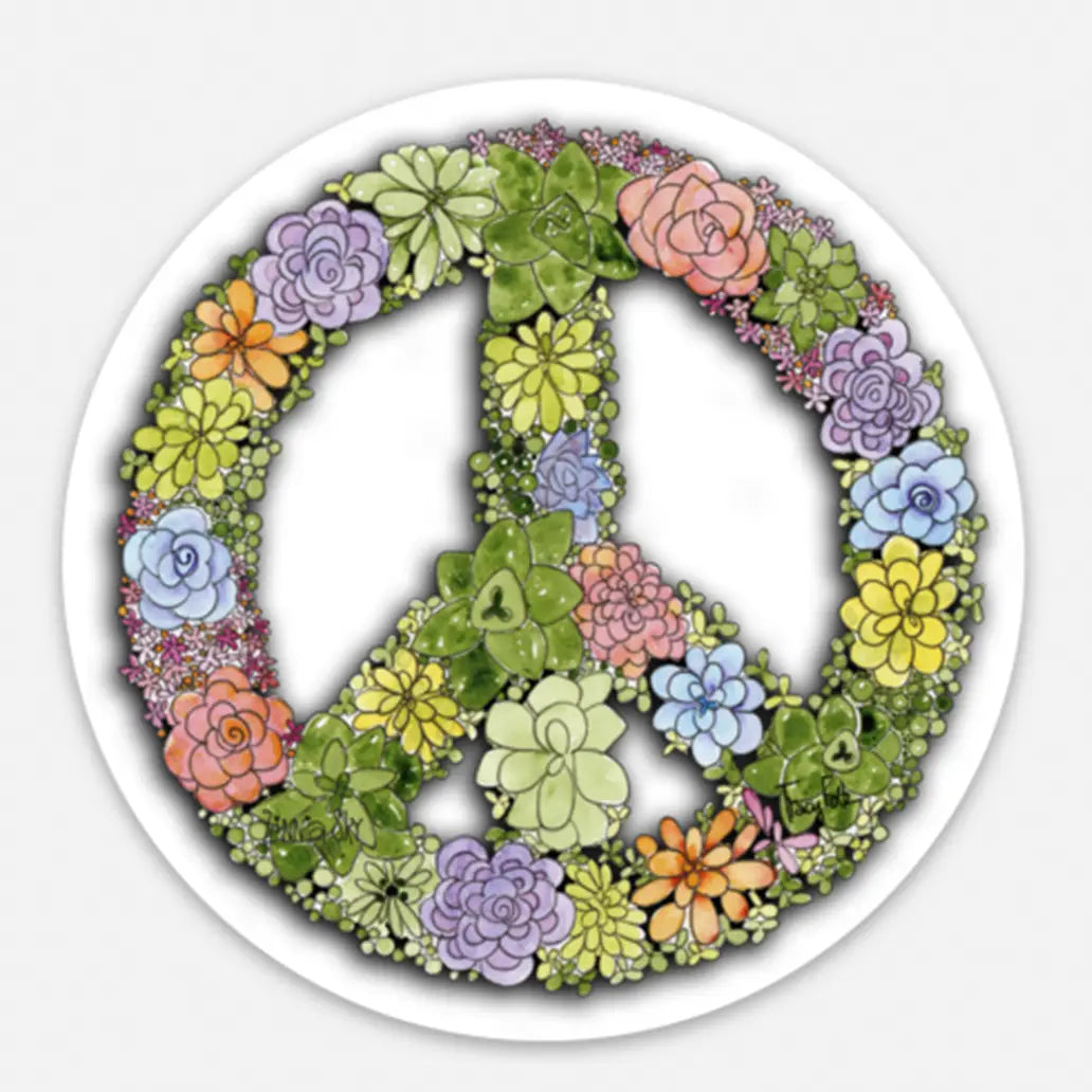 Succulent Garden Peace Symbol Vinyl Sticker