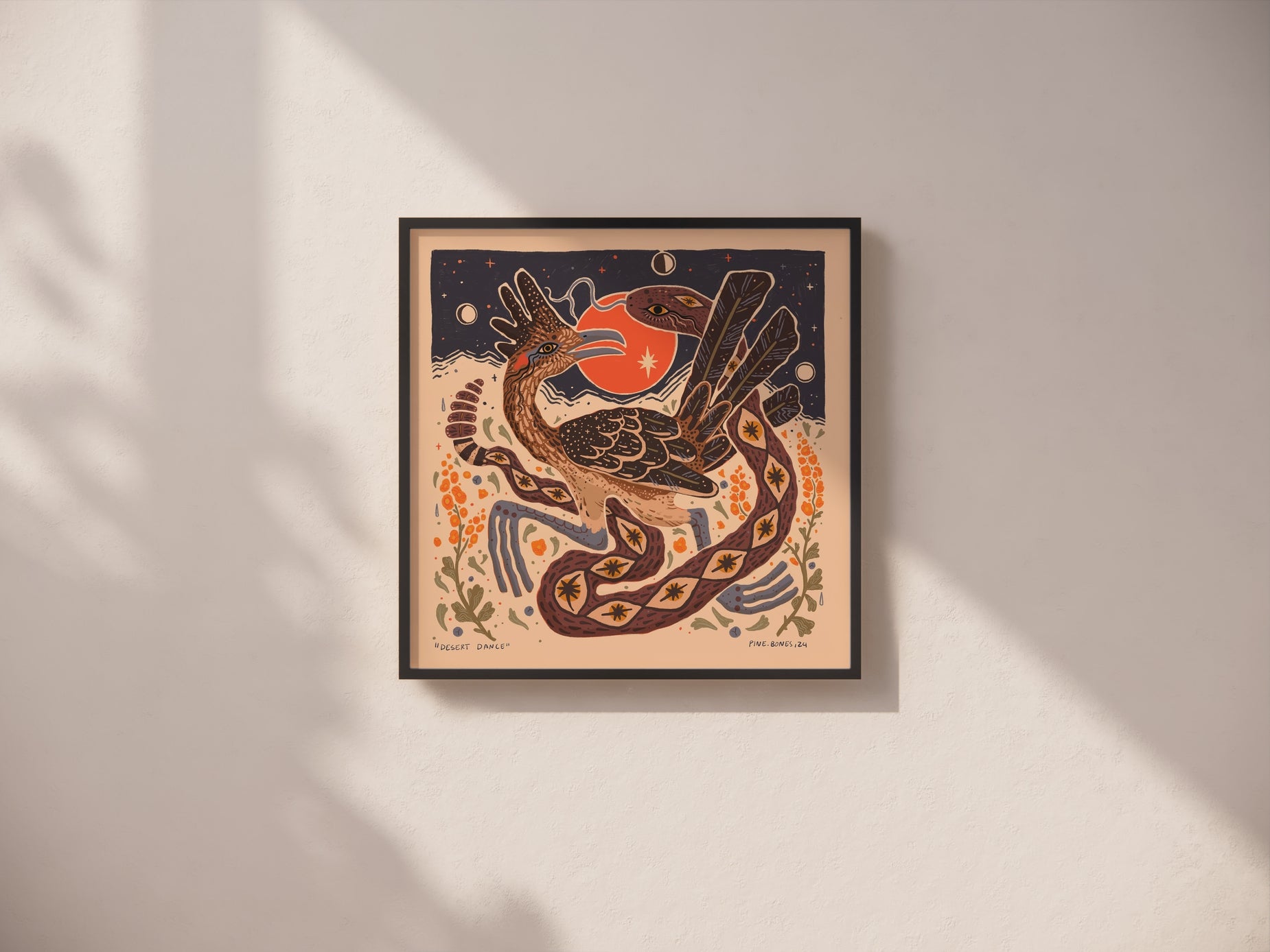 Desert Dance Roadrunner & Rattlesnake - 8x8 Art Print