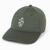 Prickly Pear cactus hat in pine green with white cactus embroidery on the front.