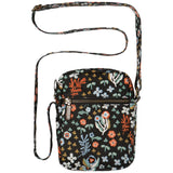 Dogwood Crossbody Bag with black floral print and a long adjustable strap