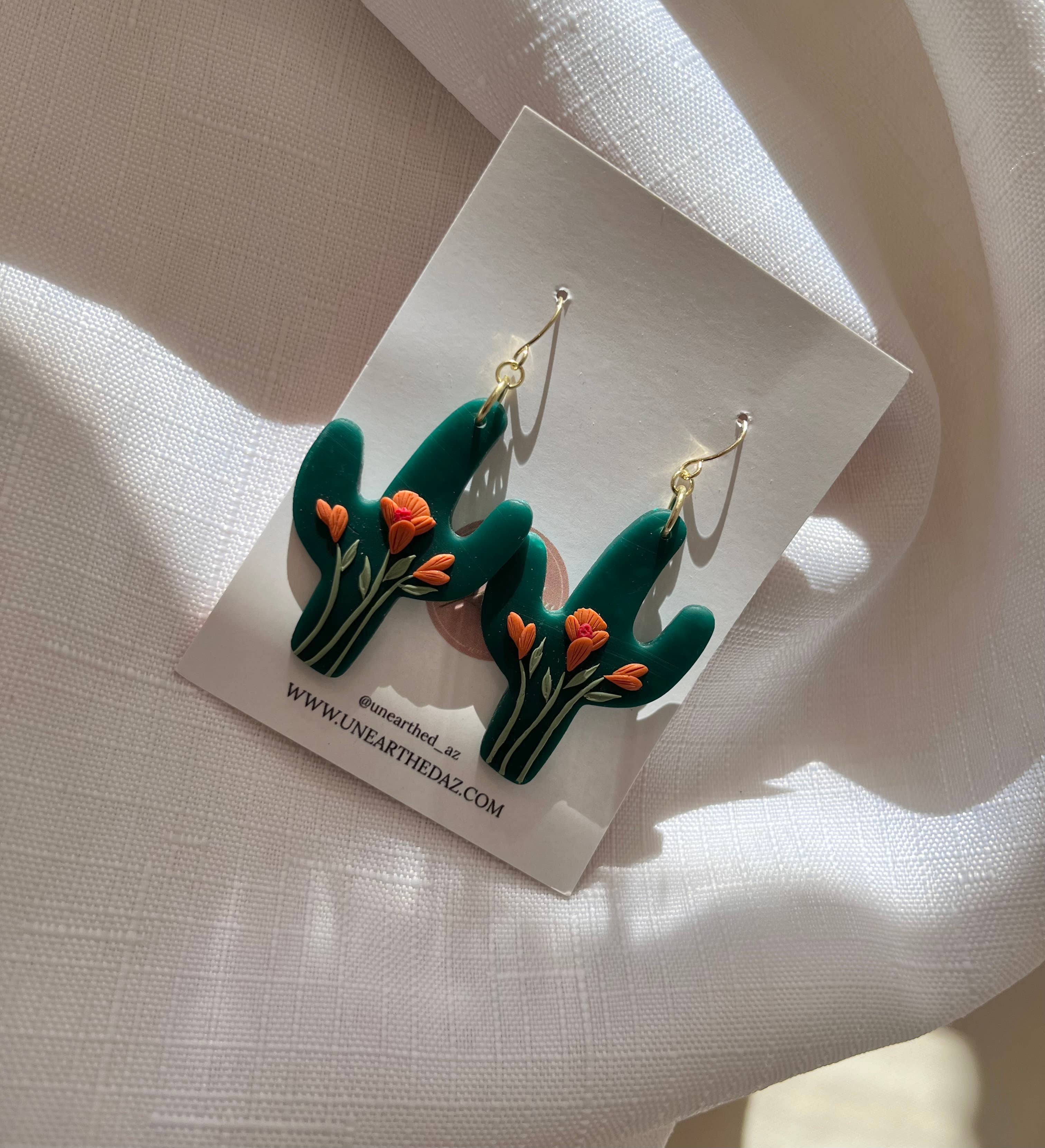 Desert Poppies Saguaro Dangle Earrings