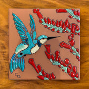 Hummingbird with Ocotillo Hand-Glazed Art Tile Trivet
