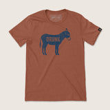 Terracotta Drunk Ass Graphic Tee laid flat with a blue horse graphic and DRUNK text on the front