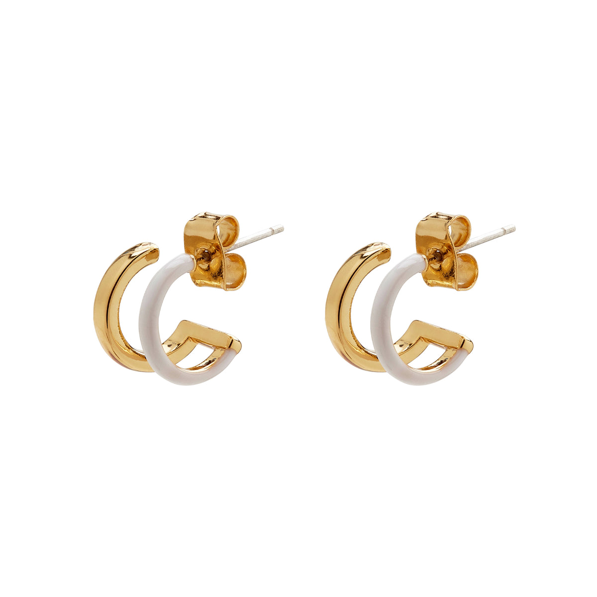 Double Hoop Huggies - Gold/White