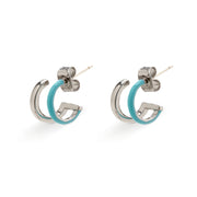Double Hoop Huggies - Silver/Blue