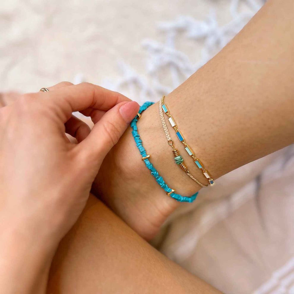 Turquoise Chip Bitty Braid Anklet