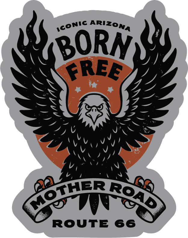 Born Free Route 66 sticker featuring an eagle with outstretched wings and bold typography.