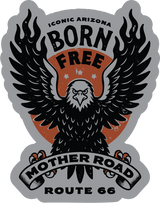 Born Free Route 66 sticker featuring an eagle with outstretched wings and bold typography.