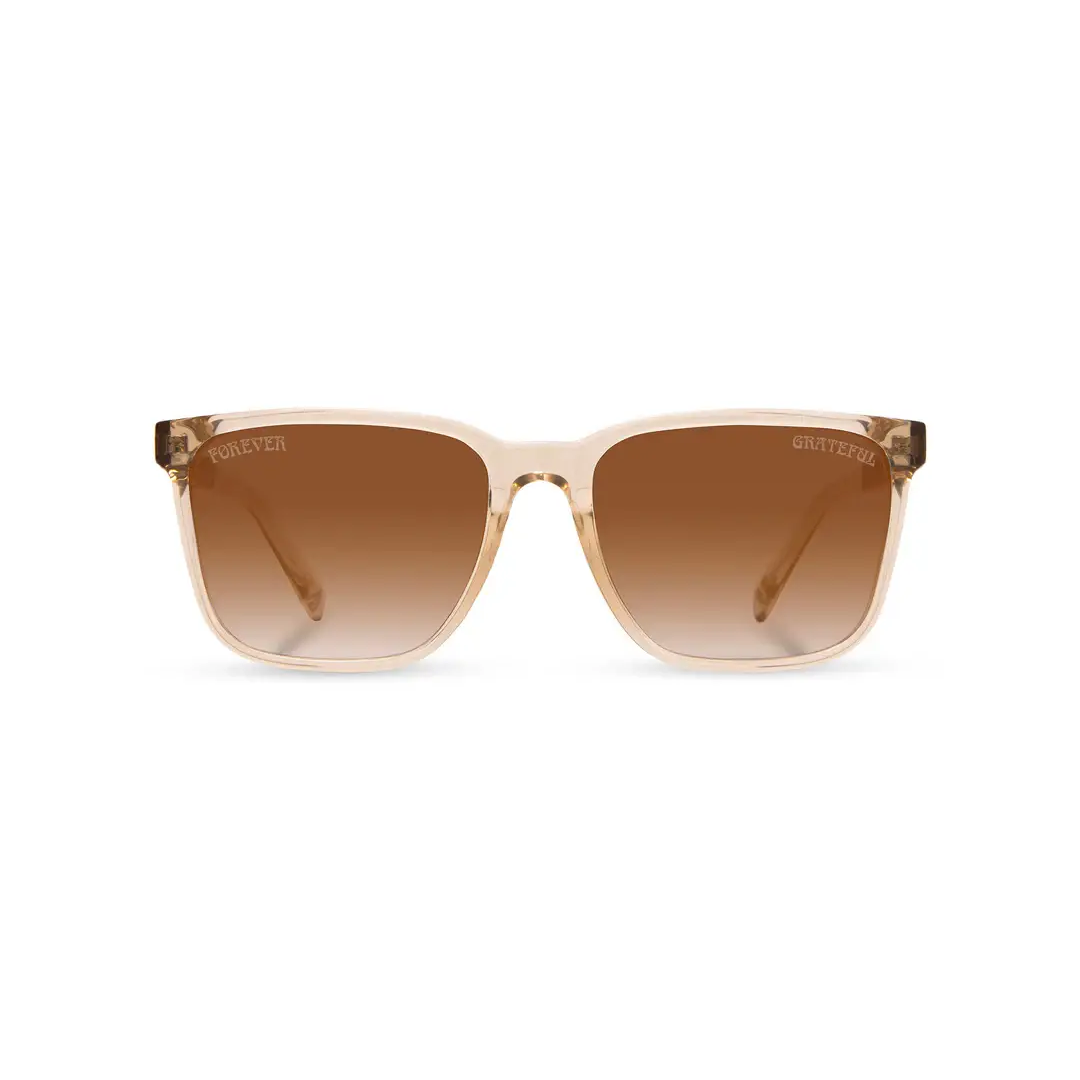 CAMP Crag sunglasses Grateful Dead Bears Edition front view in light tan translucent frame with brown gradient lenses