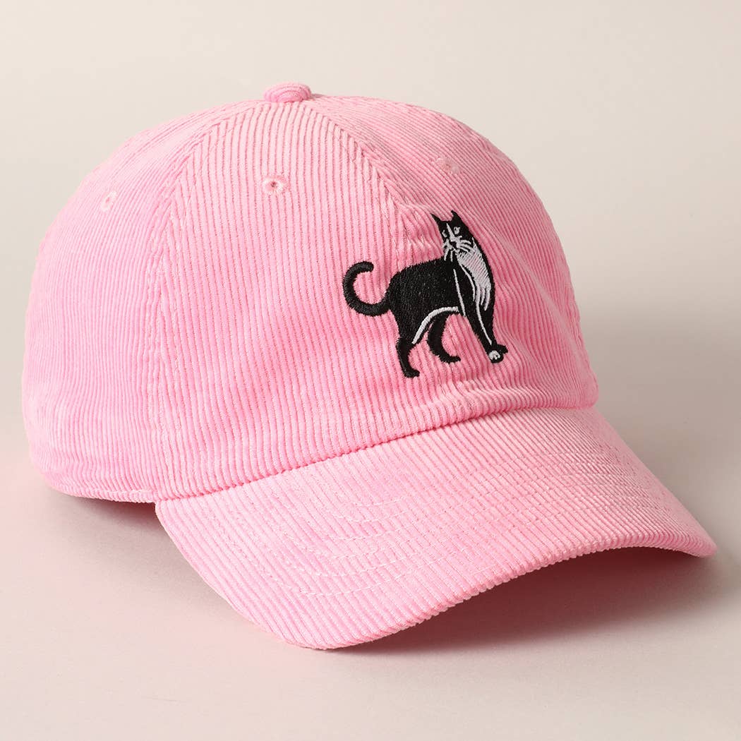 Tuxedo Cat Embroidery Corduroy Baseball Cap