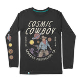 Black long sleeve shirt featuring the Cosmic Cowboy graphic with planets and a cowboy illustration.