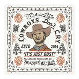Bandana featuring Cowboys Don't Cry design with central cowboy portrait and western imagery