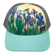 Iris Flowers | Trucker Hat | Aqua | 100% Grey Recycled Mesh