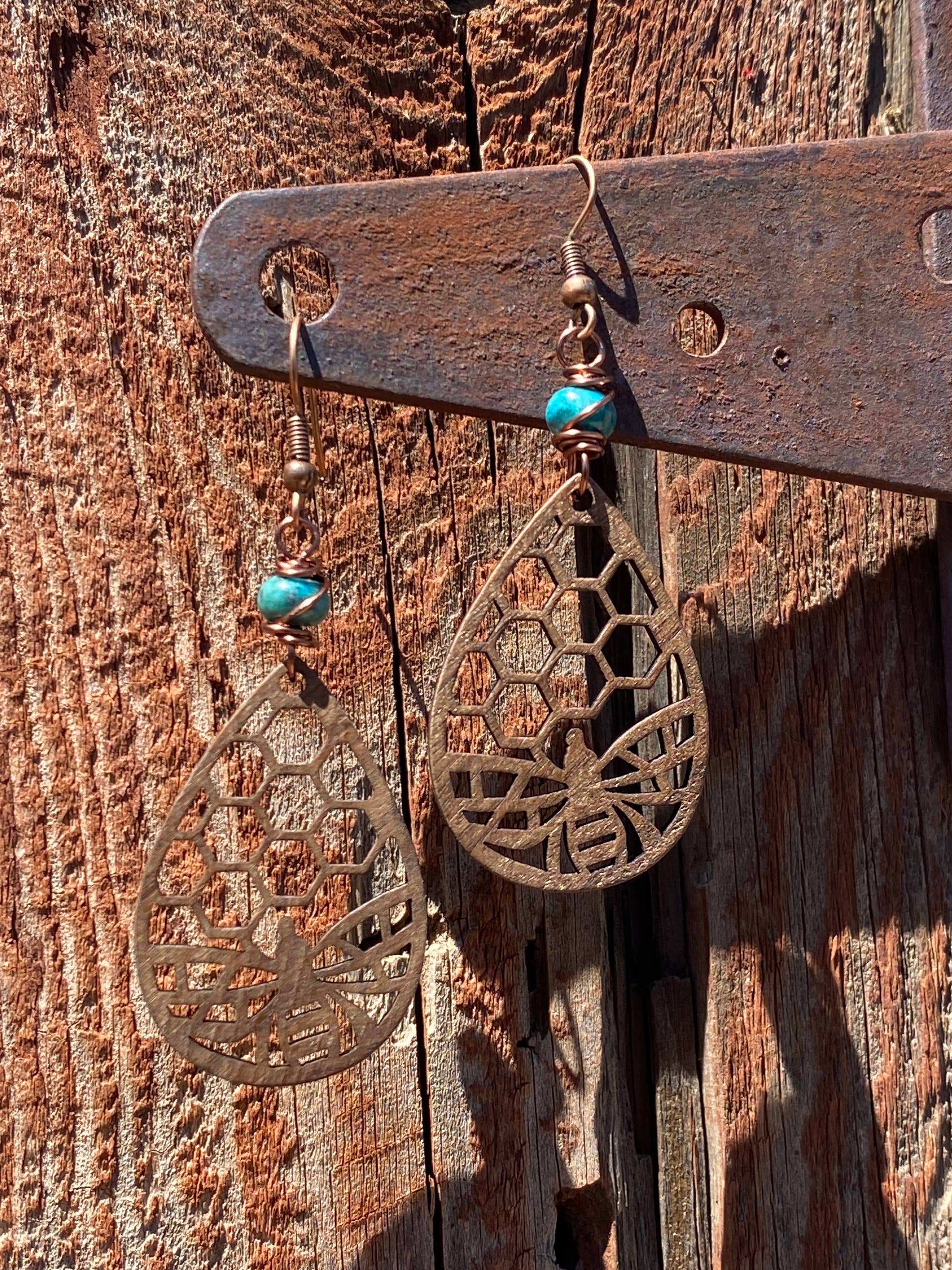 Sonoran Bee & Honeycomb Earrings - Blue Jasper