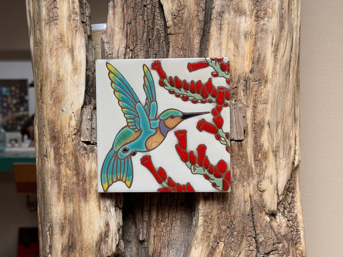 Hummingbird with Ocotillo Hand-Glazed Art Tile Trivet