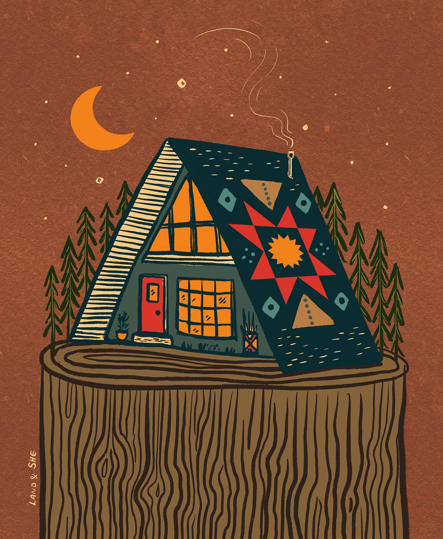 A-Frame Cabin On Tree Stump Print 8 x 10