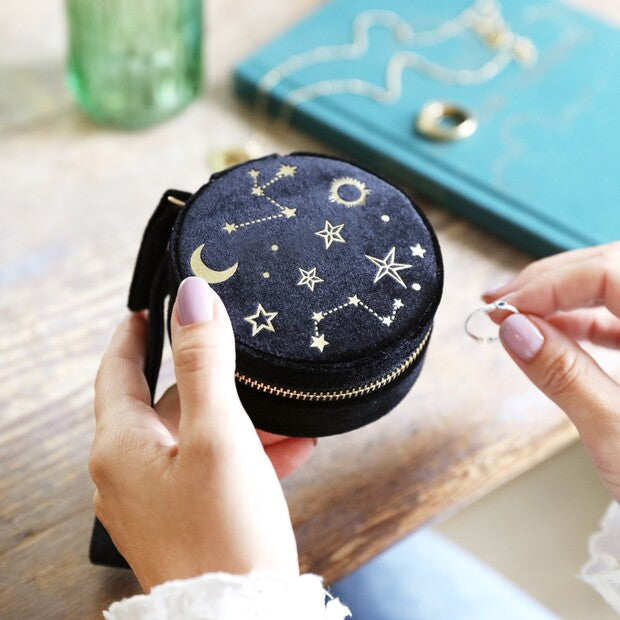 Starry Night Velvet Mini Round Jewelry Case