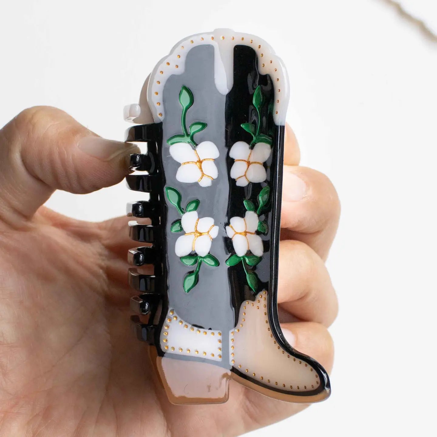 Floral Cowboy Boot Claw Clip