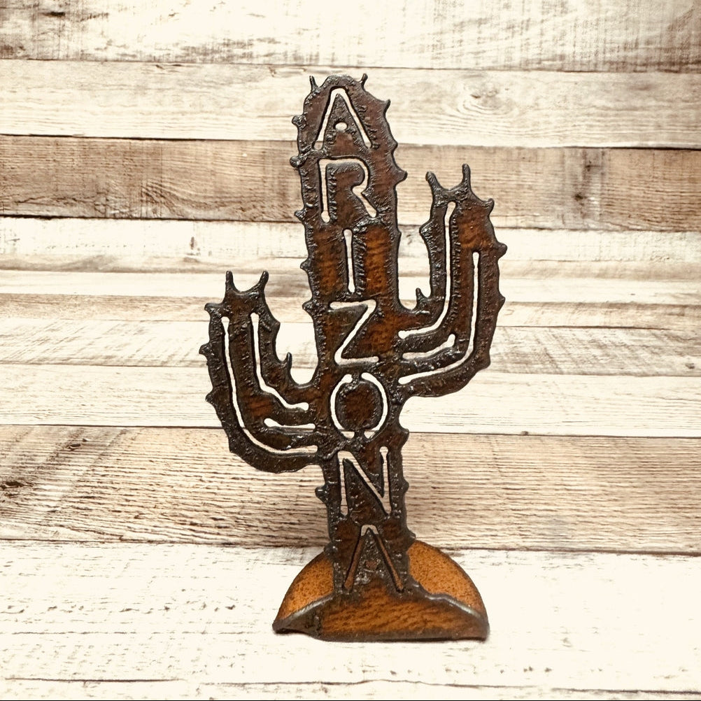 Spikey Saguaro Cactus with Arizona Metal Cut Out Standee