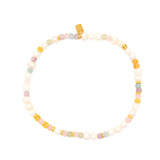 Venice Mixed Bead Stretch Anklet with pastel beads and pearl accents on a flexible strand