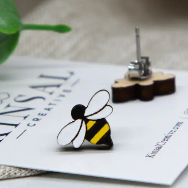 Wooden Bumblebee Earrings
