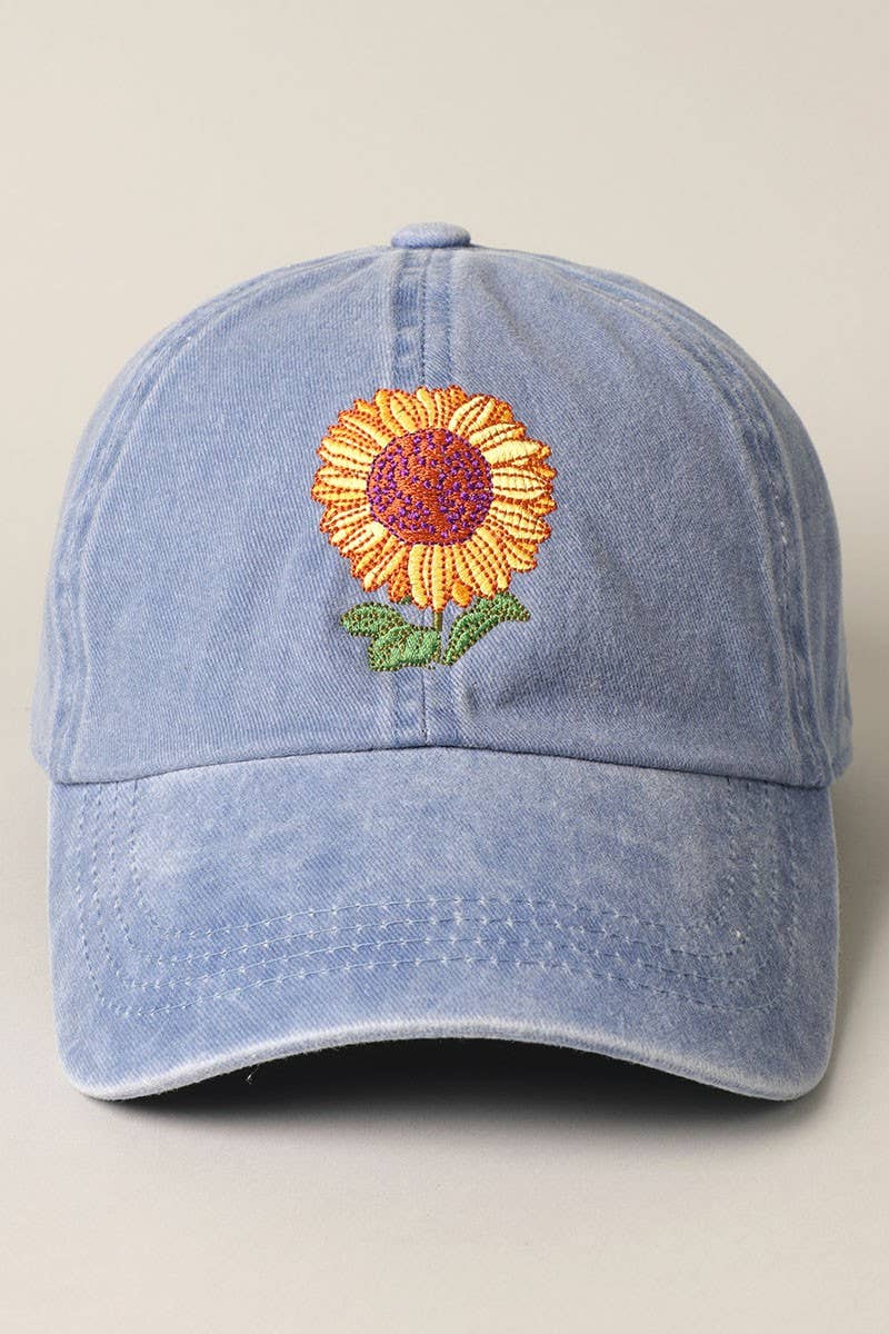 Sunflower Embroidery Baseball Cap Hat