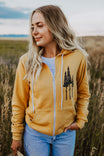 Rustic Three Tree Unisex Zip Hoodie- Mustard