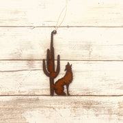 Coyote and Saguaro Metal Rustic Ornament
