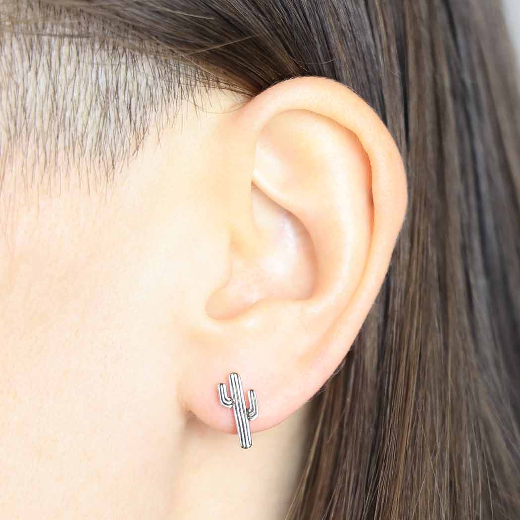 Sterling Silver Cactus Post Earrings - Recycled Sterling Silver