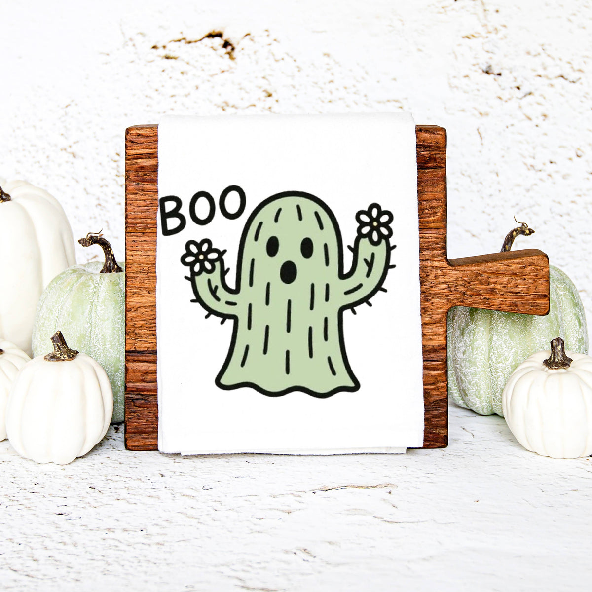 Cactus Ghost Halloween Tea Towel
