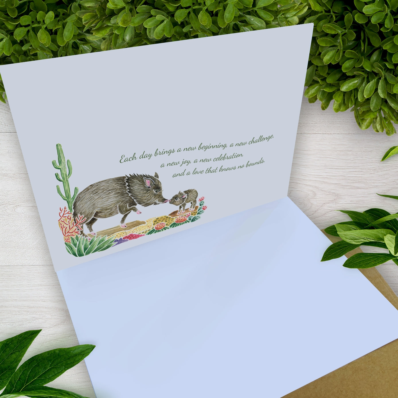 Javelina Mother & Baby Southwest Desert 5 X 7 Greeting Card
