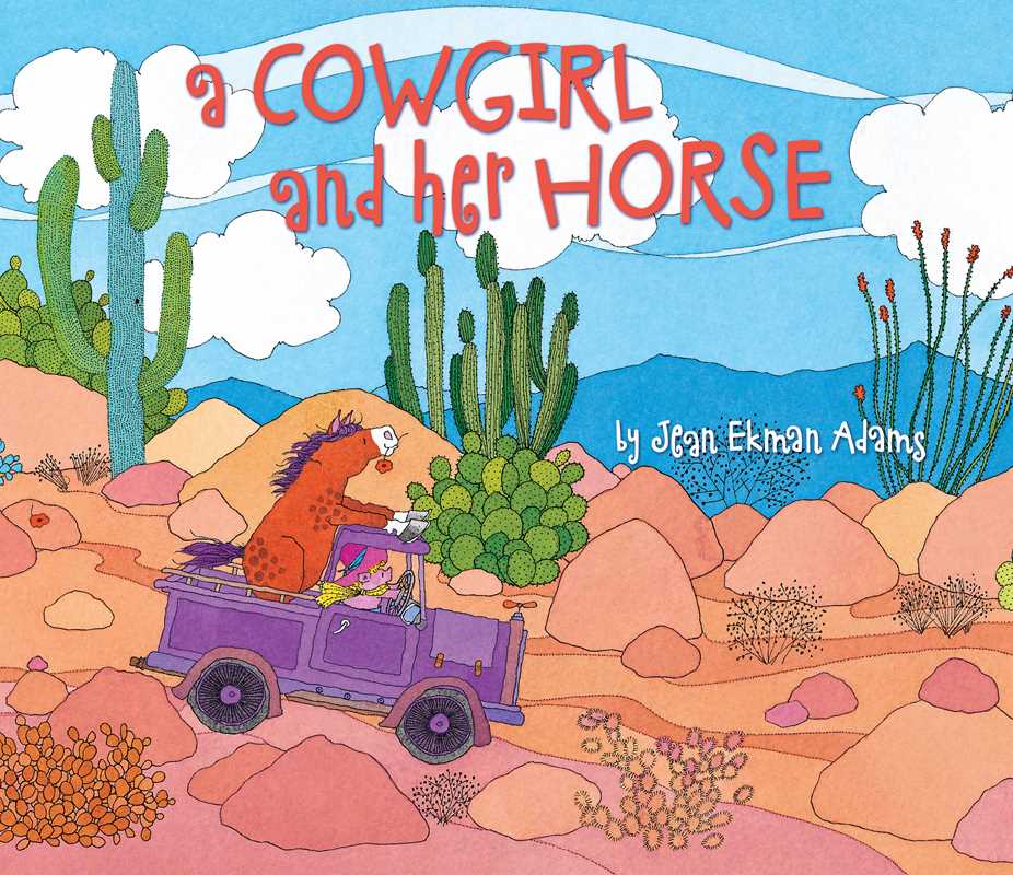 Cover art for Cowgirl and Her Horse showing a horse in a purple jeep in a desert with cacti