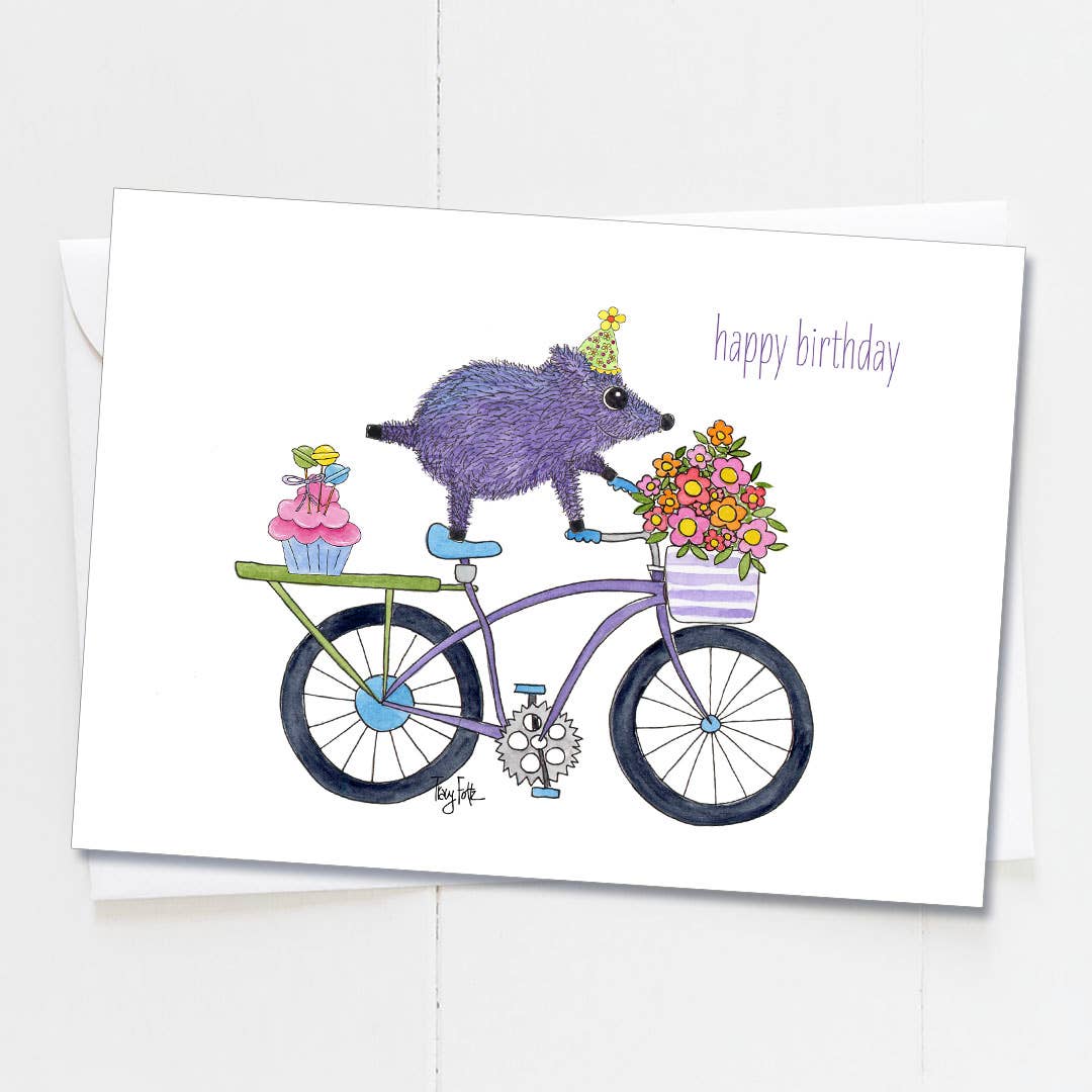 Whimsical Javelina Bicycle Birthday Card